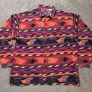 Vintage TOM TAILOR Heavy Cotton Button Up Shirt XL Abstract Bird Tribal Mask